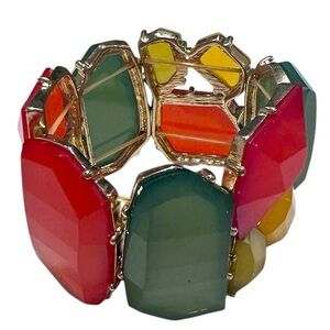 Colorblock Gem Statement Stretch Bracelet | Multicolor Bold Jewel Tone